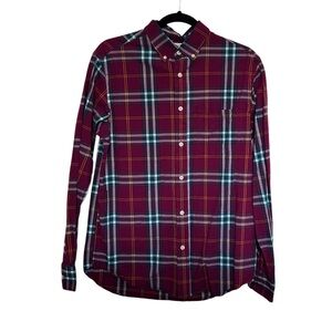 Men’s Plaid Button-Down Classic Shirt with Pocket - Maroon/Deep Purple